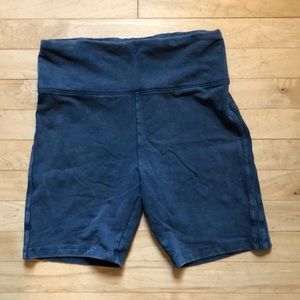 Blue biker shorts with side stripe